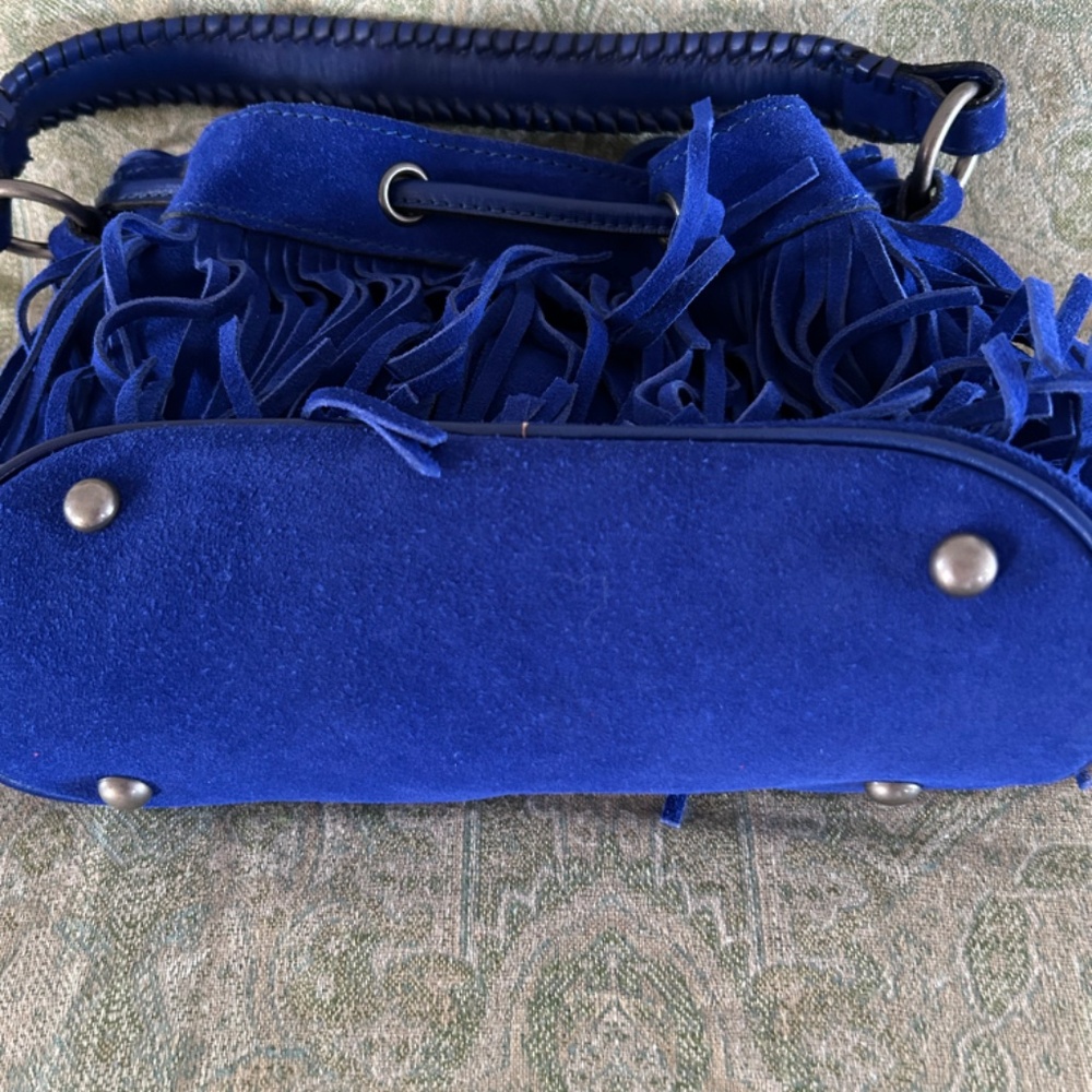 Patricia Nash Elisa fringe bucket bag royal blue - Picture 3 of 7